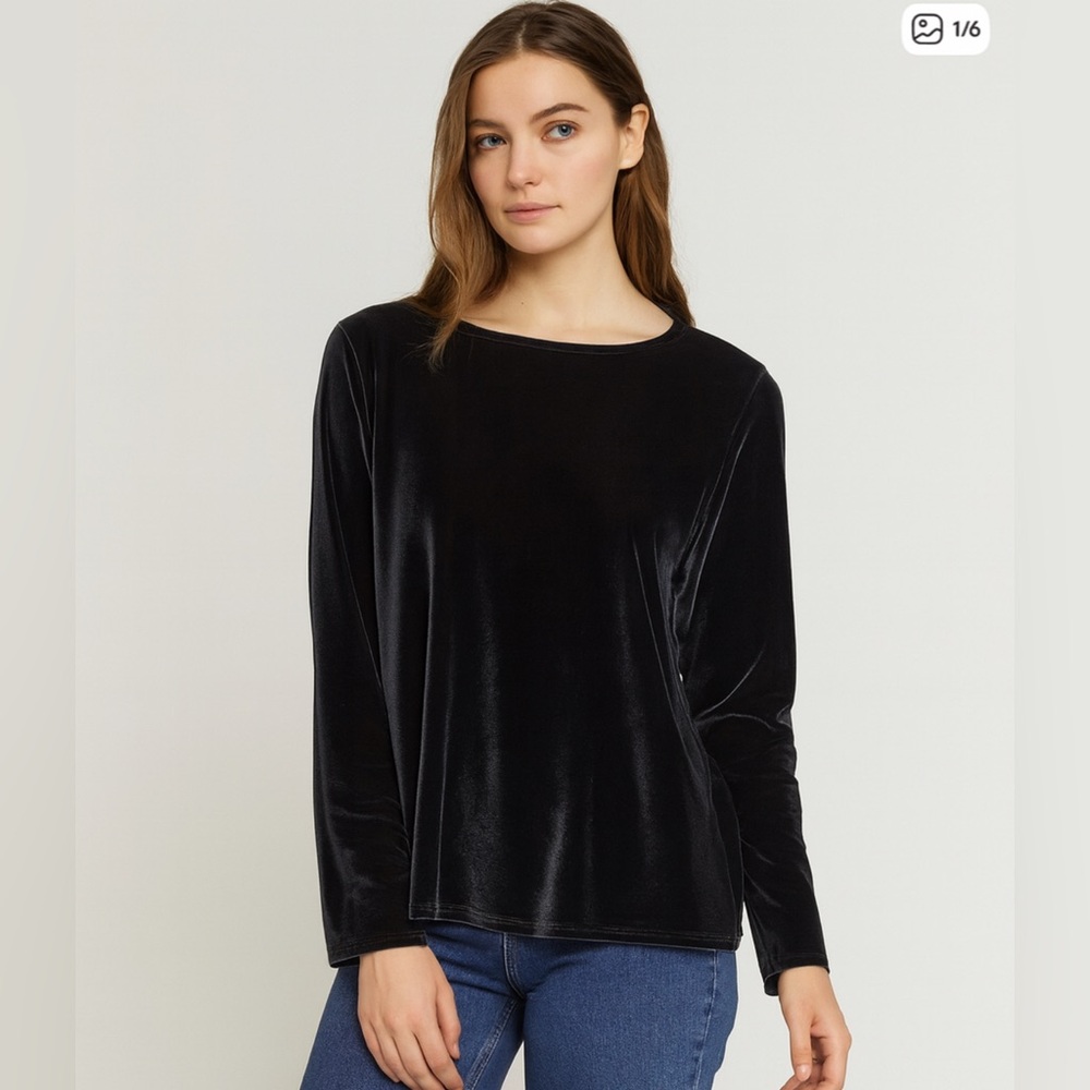 CP SHADES‎ M Velvet Pullover Top Long Sleeve Lagenlook Relaxed Fit